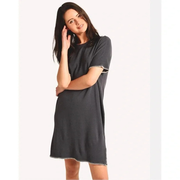 Monrow Revolve Navy Super Soft Blanket Stitch Casual Shirt Dress Size Small - Picture 12 of 12
